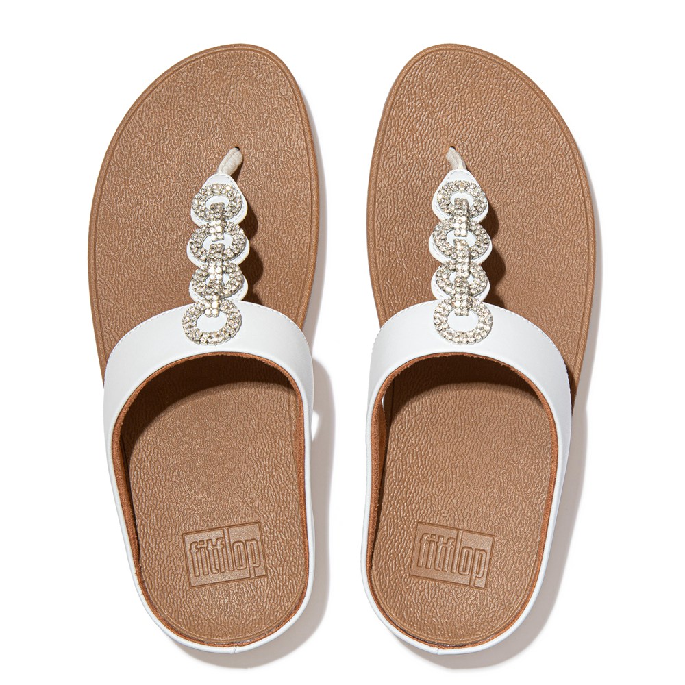 Fitflop Womens Sandals White - Fino Sparkle Toe-post - WM1057396